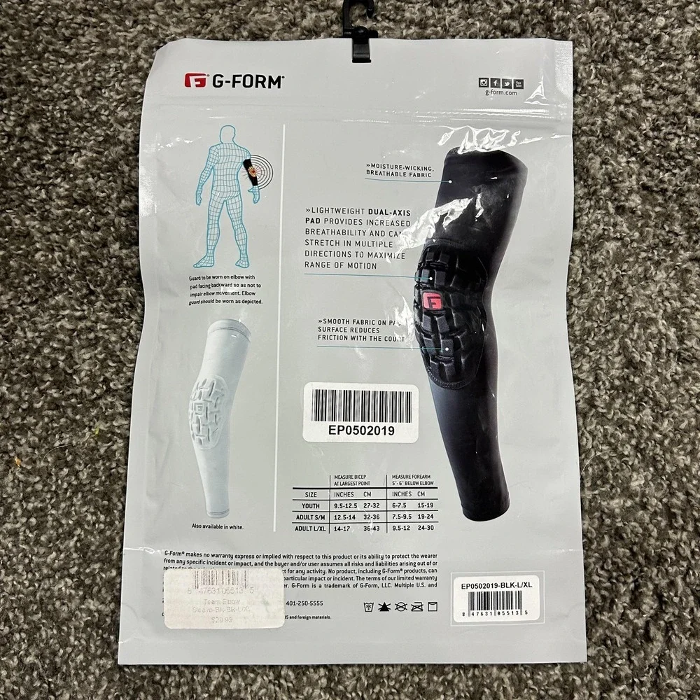 G-Form Pro Team Sleeve Elbow Guard L/XL Black Handball Brace‎ Pad Lightweight